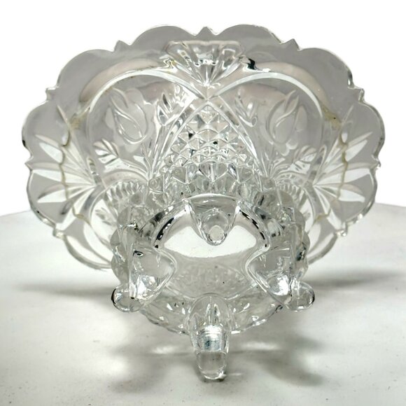 Vintage Footed Etched Glass Vase/Candy Dish With Floral Design 4" H x 6" W - Picture 7 of 7